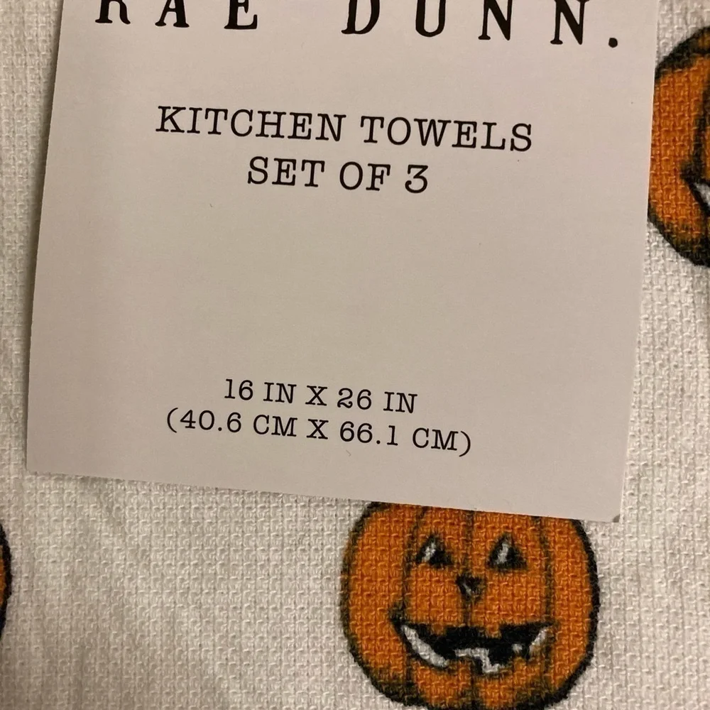 NWT RAE DUNN TRICK OR TREAT JACK-O-LANTERN SET OF 3 KITCHEN TOWELS